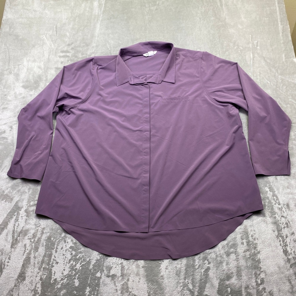 Athleta Urbanite Top 2.0 Purple Button Down Long Sleeve Shirt 2X 54023 Preppy